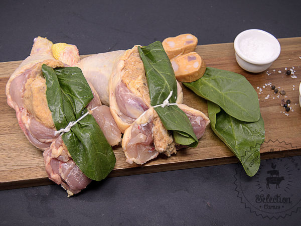 Perna de frango recheada com espinafre e alheira